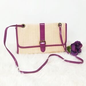 Exhilaration Handbag. Purple and Tan Shoulder Bag